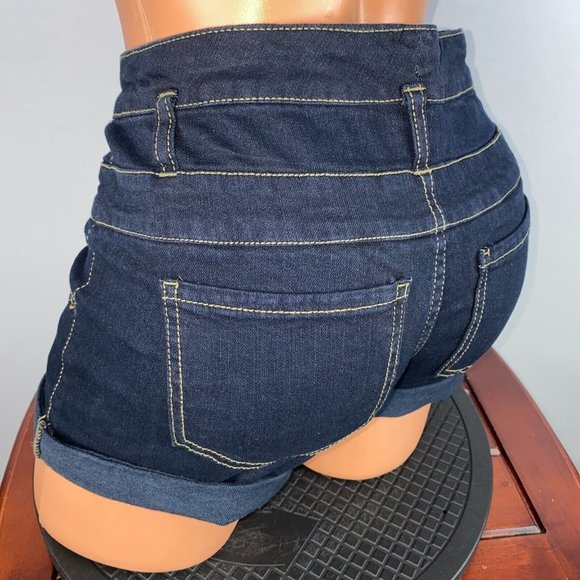 Mossimo Supply Co 4 / 27 Button Fly Zippered Cuffed Denim Dark Wash Shorts - Picture 6 of 8